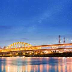 City night scenery with beautiful bridge