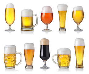 Collection of different beer isolated on white