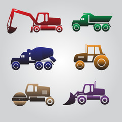 color heavy machinery cars icons eps10