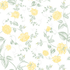 Seamless texture of pastel yellow  roses for textiles