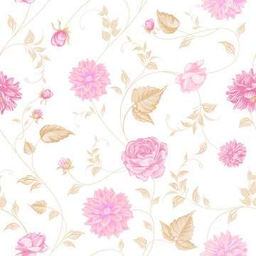 Seamless texture of pink roses for textiles