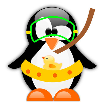 Pinguino con maschera e salvagente
