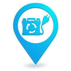 recharge batterie sur symbole localisation bleu