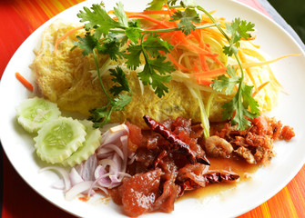 close up fry rice with the shrimp paste, Thai food