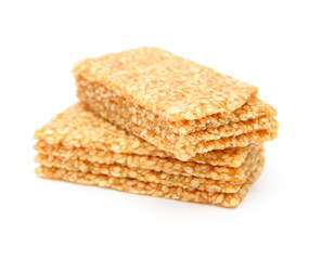 sweet rice puffs blocks on a white background