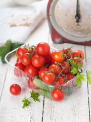 cherry tomatoes and cucumber