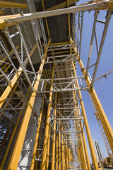 Bridge column with scaffolding on construction site