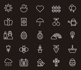 White outlined Spring icon set in black background