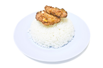 fried pork with garlic pepper and rice