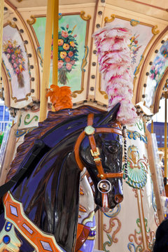 Portrait of a vintage merry-go-round horse.