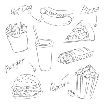 fast food sketch on a white background