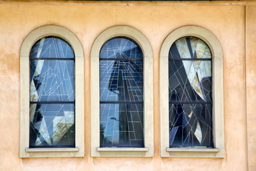 jerago cross church   window   and mosaic wall