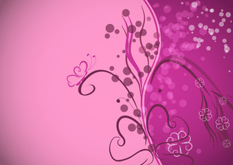 Abstract butterflies and floral background