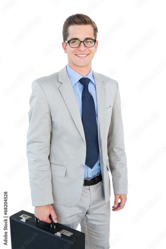Poster Geeky businessman smiling at camera