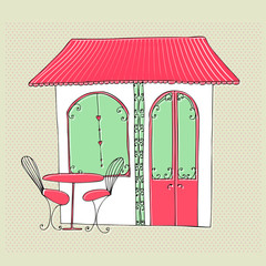 illustrated cute street cafe