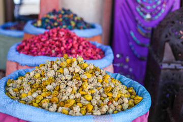 Various spices at the market Marrakech, Morocco