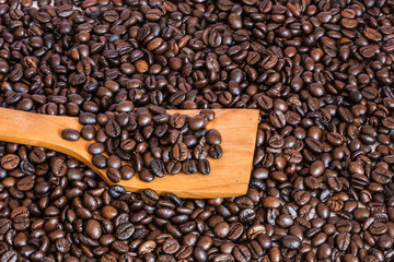 coffee beans on wooden spatula