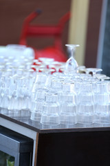 Stacks of clean glasses, indoors
