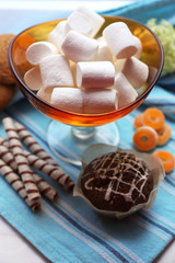 Sweet marshmallows on table, close-up