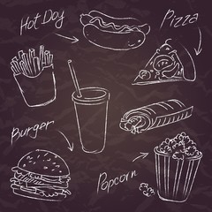 fast food sketch on a dark background