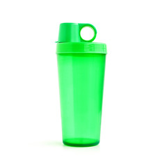 Colorful plastic tumbler with cover - isolated on white 