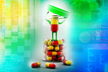 Pills and bottle,3d rendered illustration
