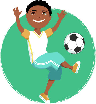 Cartoon boy playing soccer
