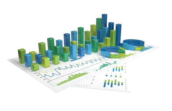 blue-green Graphs of financial analysis - Isolated