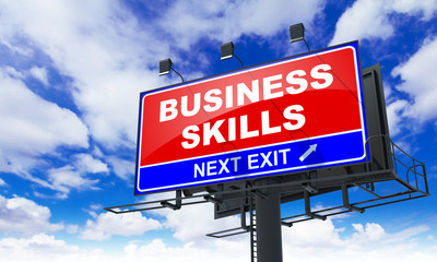 Business Skills on Red Billboard.