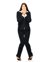 Scared business woman biting her nails is nervous