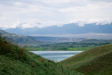 Toktogul  highland mountain lake in Kyrgyzstan