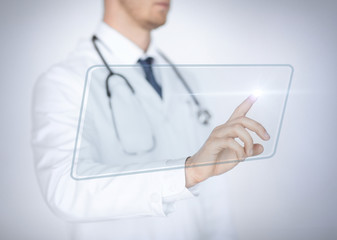 male hand touching virtual screen