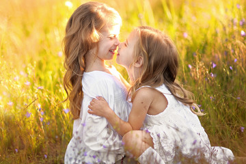 Portrait of two girls in the woods girlfriends