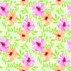 Colorful tropical flowers ~ seamless vector background