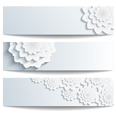 Set of beautiful banners with 3d chrysanthemum