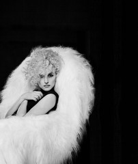 beautiful, elegant sexy girl with big breast black bodysuit