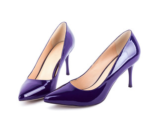 Beautiful violet classic women shoes isolated on white backgroun