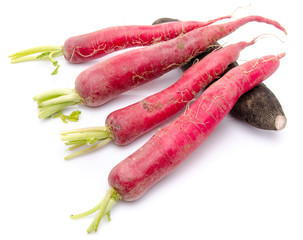 Naklejka premium Composition with red and black fresh radish