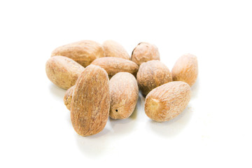 Myristica fragrans Houtt, Nutmegs on white background