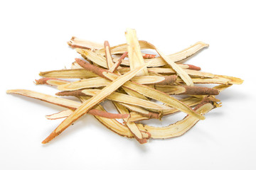 Slice liquorice roots on white background