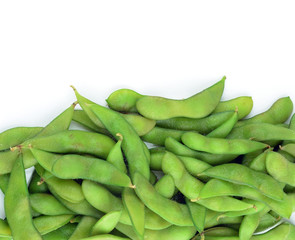Green soybeans on white background