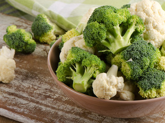 Fresh green broccoli and  cauliflower