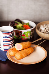 several korndogov on a plate