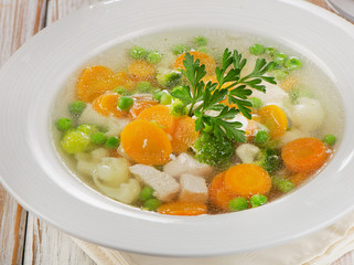 Chicken soup  with  vegetables.