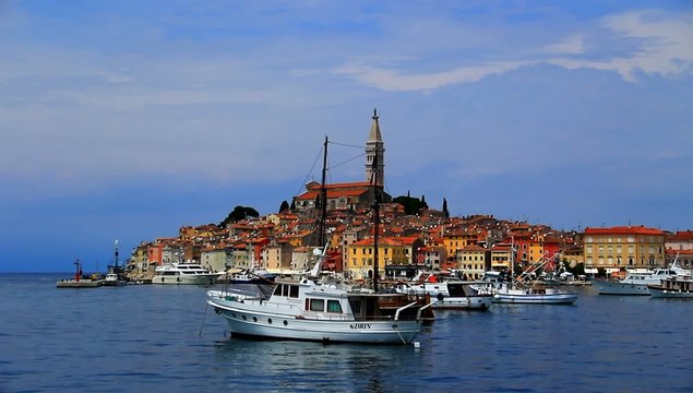 Boats in the city of Rovigno, Croatia.