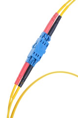 Optical single mode LC patch cord isolated on white background