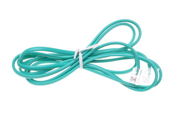 Green telephone cable isolated on white background