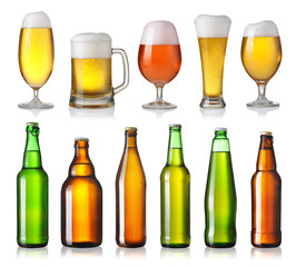 set with different beer isolated on white background