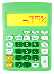 Calculator with -35% on display on white background