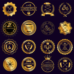 Collection of vintage round golden badges